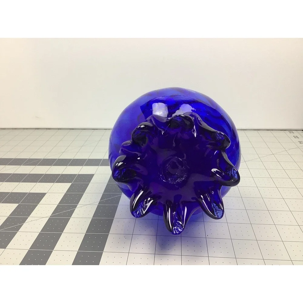 Vintage MCM Empoli Italy Cobalt Blue Art Glass Ewer Optic Swirl Rigaree Base Lg